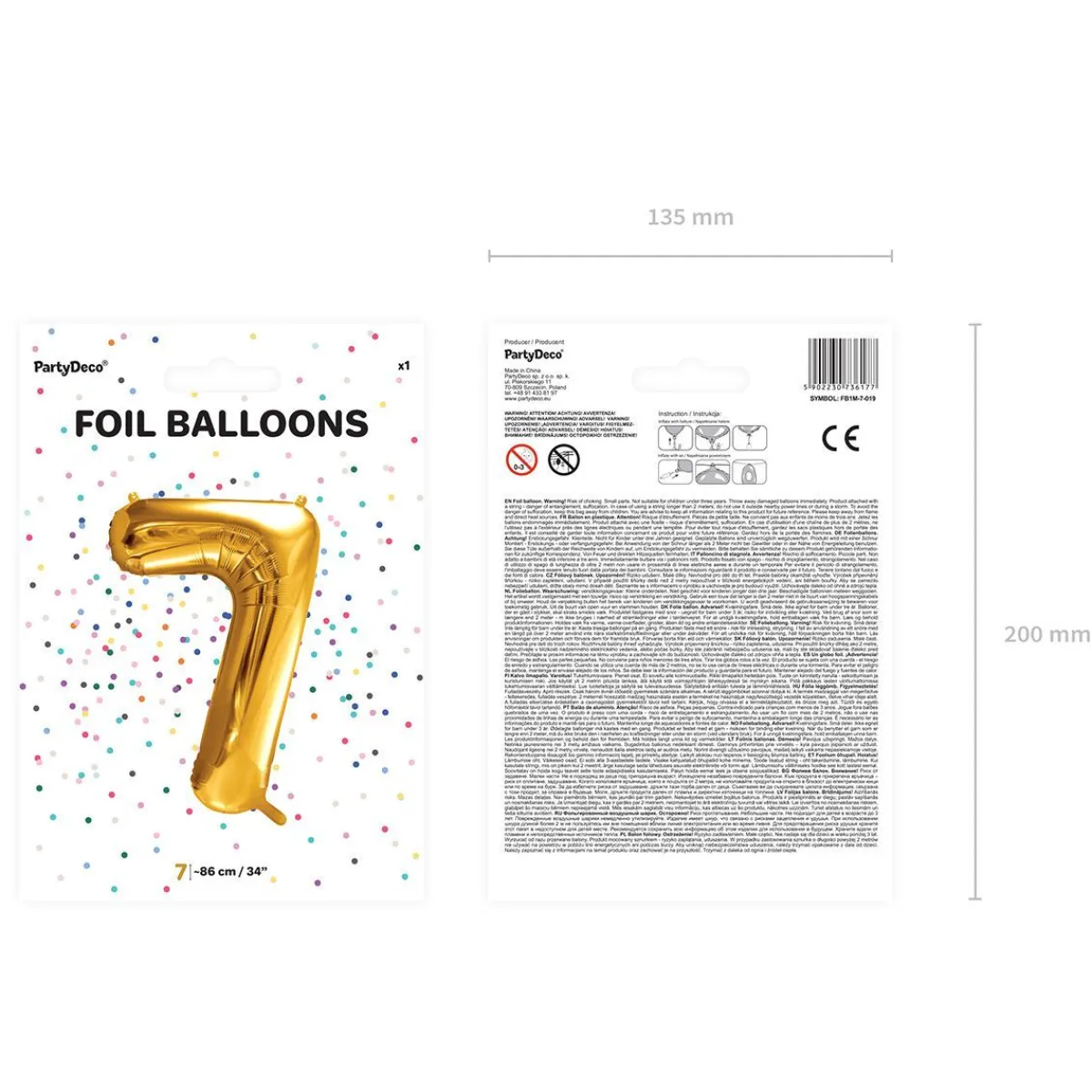 PARTYDECO Balon Metal Foliowy Cyfra "7" 86 Cm Zloty Sale