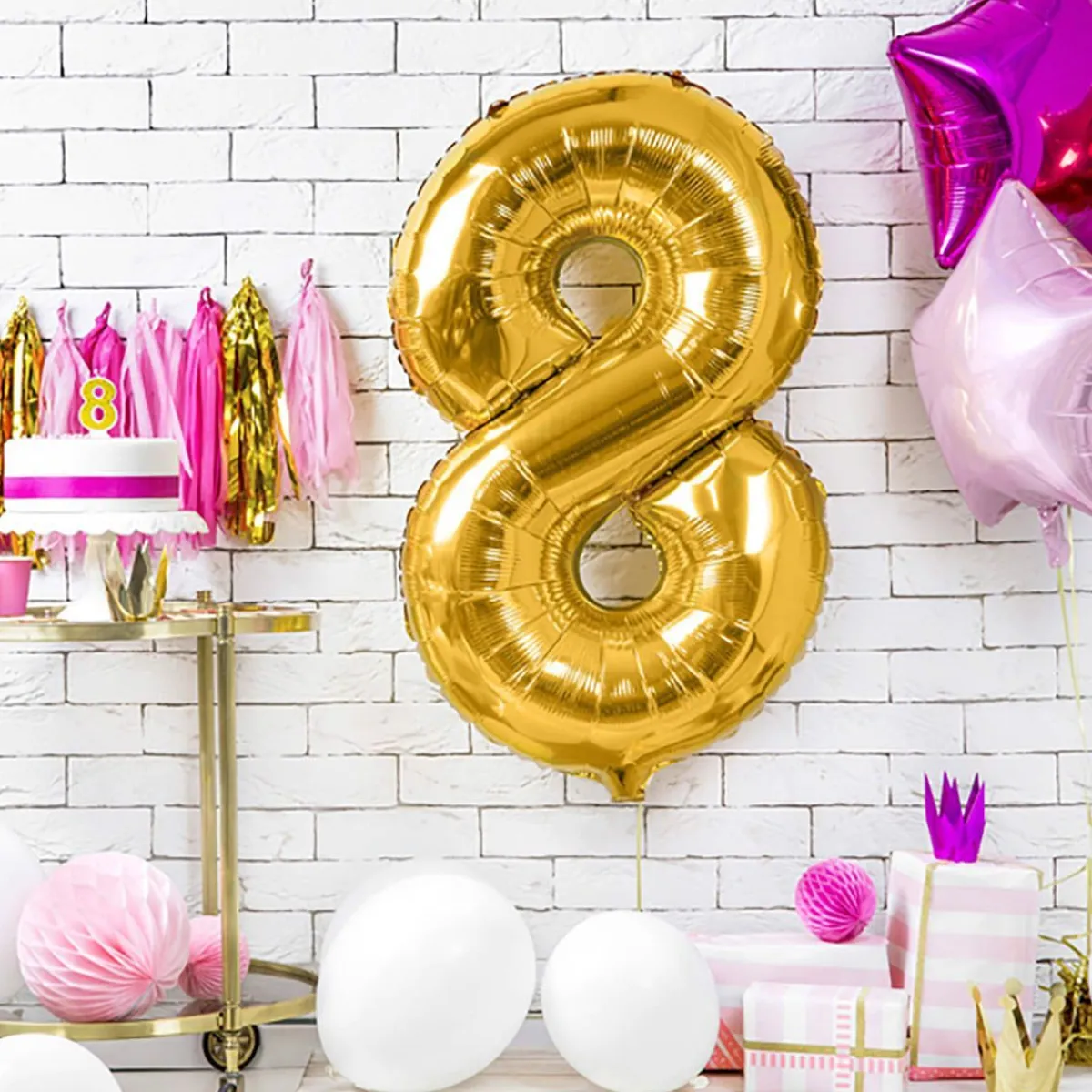 PARTYDECO Balon Metal Foliowy Cyfra "8" 86 Cm Zloty Best
