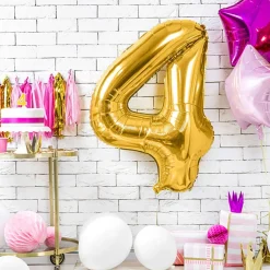 PARTYDECO Balon Metal Foliowy Cyfra "4" 86 Cm Zloty