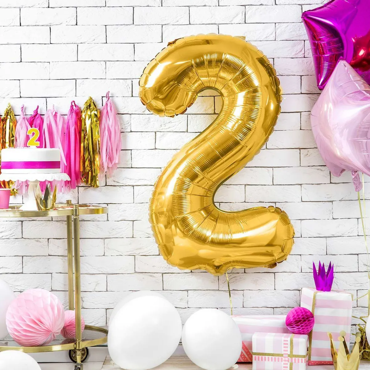 PARTYDECO Balon Metal Foliowy Cyfra "2" 86 Cm Zloty Clearance