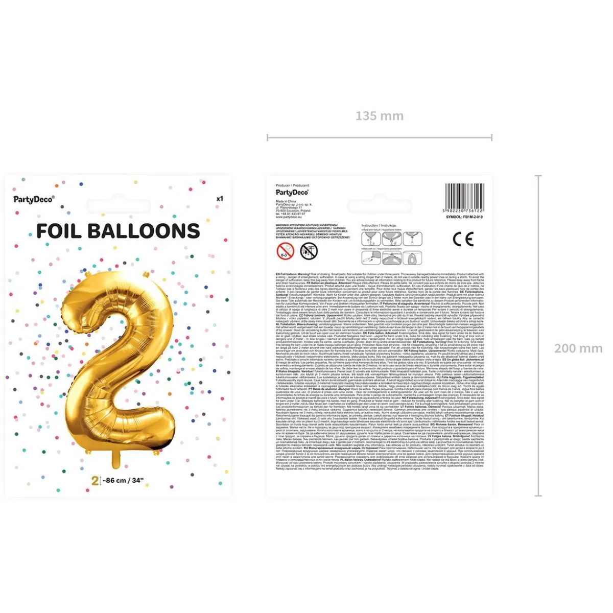 PARTYDECO Balon Metal Foliowy Cyfra "2" 86 Cm Zloty Clearance