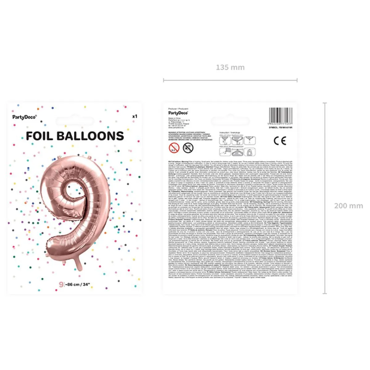 PARTYDECO Balon Pink Metal Foliowy Cyfra "9" 86 Cm Rozowy Clearance