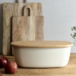 HOMLA Chlebak Nores Z Bambusowa Pokrywka 37X22X14 Cm Bezowy Outlet