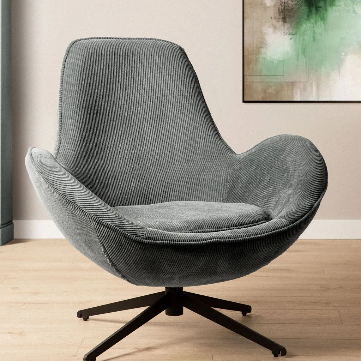 HOMLA Fotel Lunaire Obrotowy W Tkaninie Teddy Boucle Szary 86X76X87 Cm Clearance