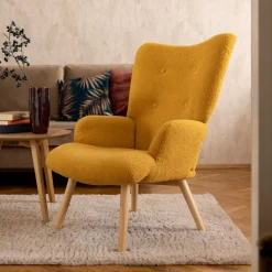 HOMLA Fotel Moss Teddy Boucle W Tkaninie Teddy Musztardowy Sale