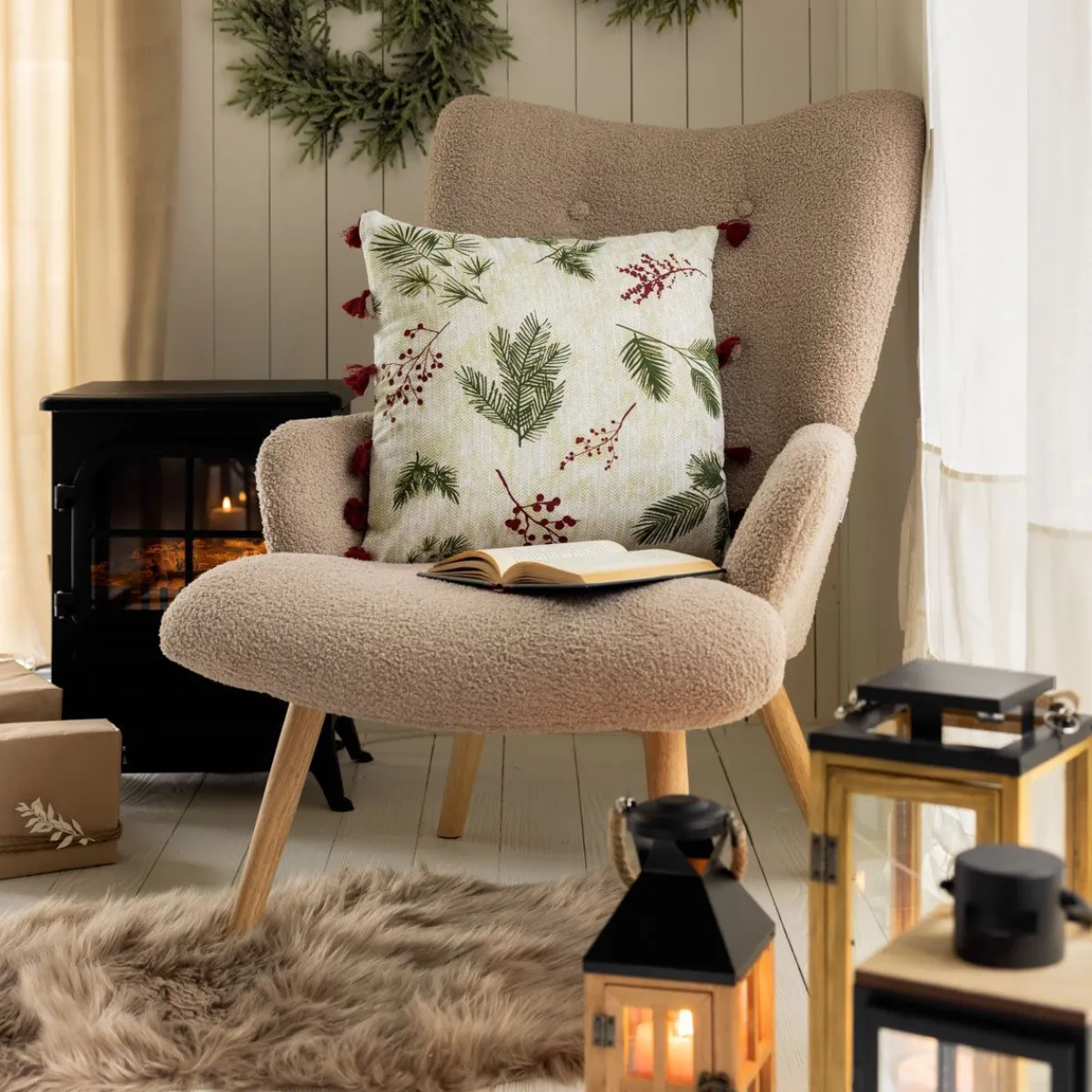 HOMLA Fotel Moss Teddy Boucle W Tkaninie Teddy Bezowy Clearance