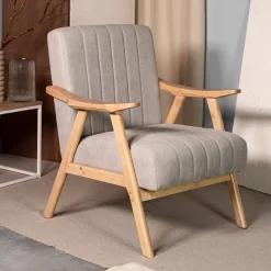 HOMLA Fotel Terra Jasno Nogi Jasne Drewno 70X75X87 Cm Szary New