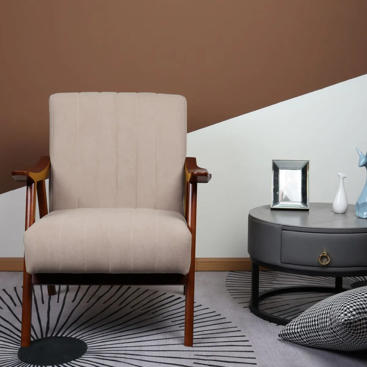 HOMLA Fotel Terra Nogi Ciemnobrazowe 70X75X87 Cm Bezowy Sale