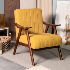 HOMLA Fotel Terra Nogi Ciemnobrazowe 70X75X87 Cm Musztardowy New