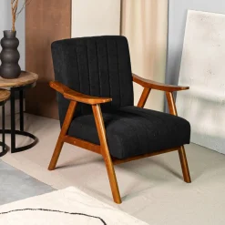 HOMLA Fotel Terra Welurowy Nogi Ciemnobrazowe 70X75X87 Cm Czarny