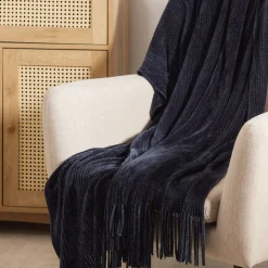 HOMLA Koc Chenille Szenilowy Granatowy 130X170 Cm Hot
