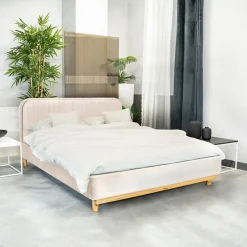 HOMLA Łóżko Karalius Welurowe Bezowe 160X200 Cm Bezowy Discount