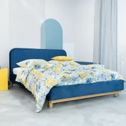 HOMLA Łóżko Karalius Welurowe Granatowe 160X200 Cm Granatowy Online