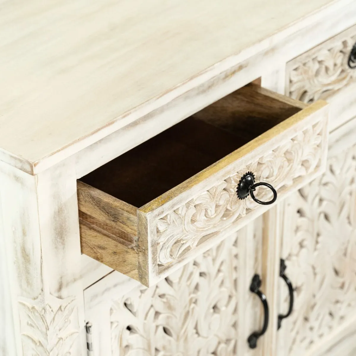 HOMLA Komoda Banhi Lite Drewno Mango Zlobione 90X42X80 Cm Naturalny Clearance