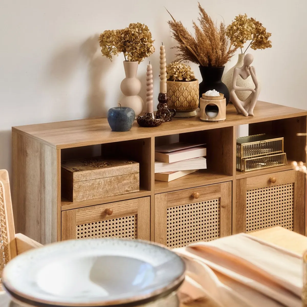 HOMLA Komoda Notto Z Rattanem 110X35X72 Cm Naturalny Discount