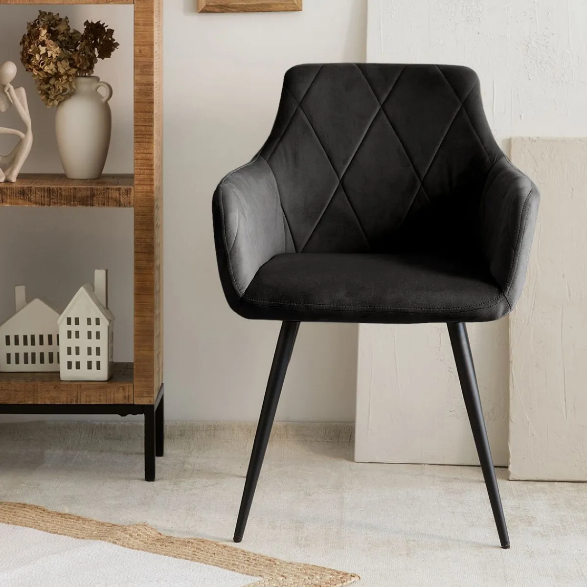 HOMLA Krzeslo Fellice Welurowe Czarne 56X61X86 Cm Czarny Hot