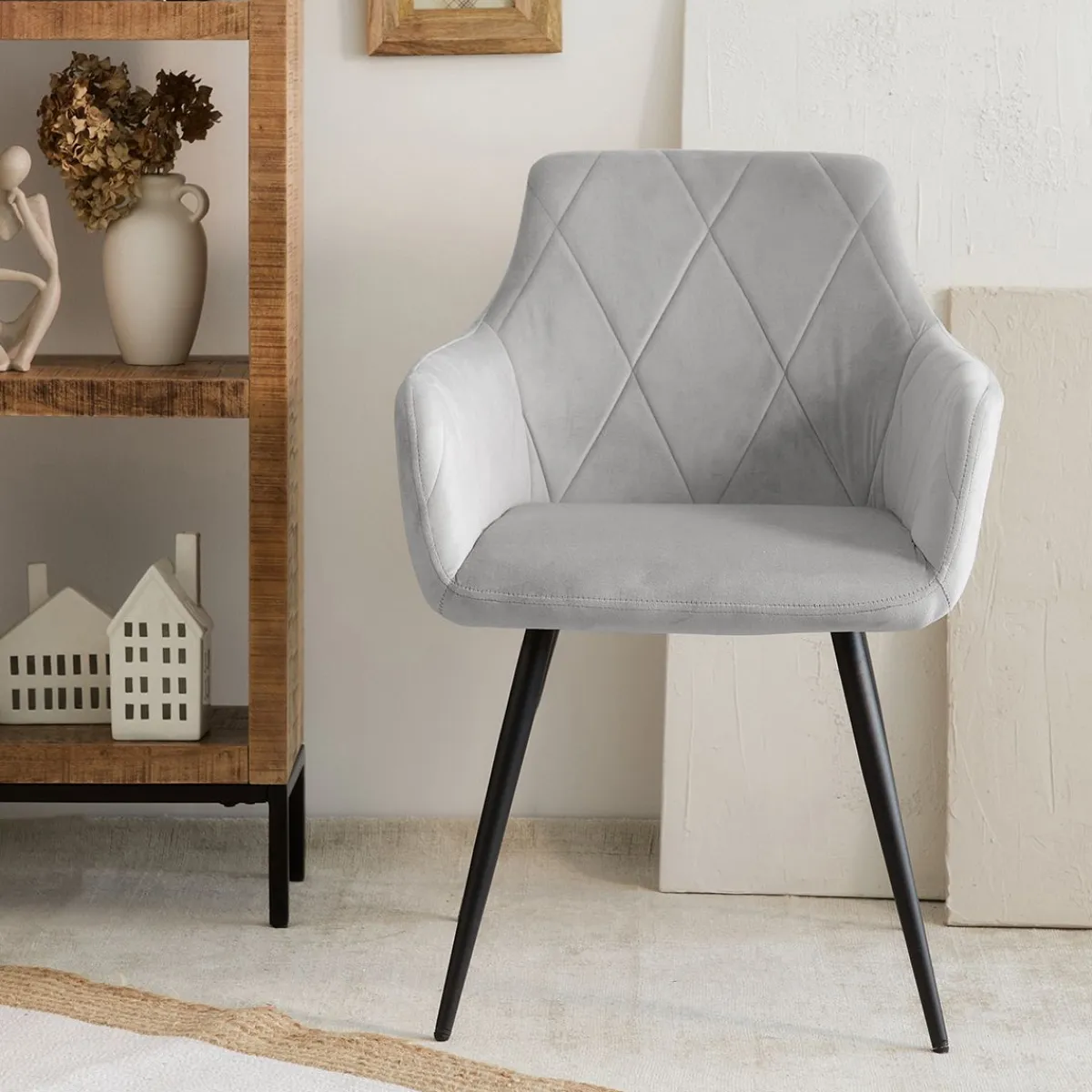 HOMLA Krzeslo Fellice Welurowe Szare 56X61X86 Cm Szary Outlet