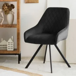 HOMLA Krzeslo Laurent Obrotowe Welurowe Szare 54X55X85 Cm, Sh: 50Cm Czarny Clearance