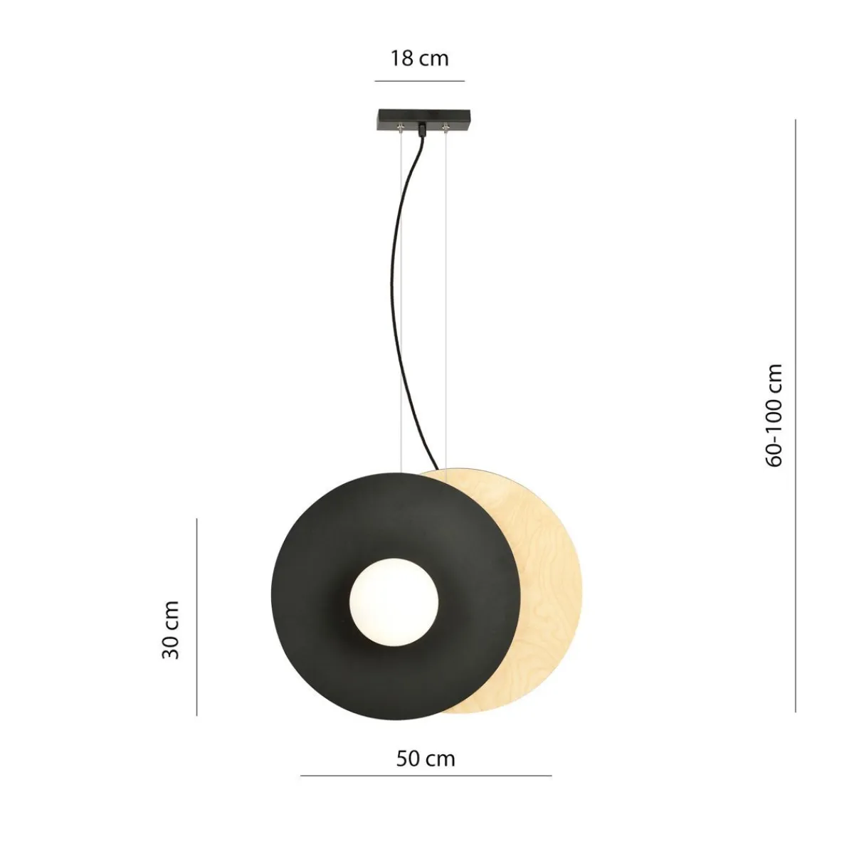 EMIBIG Lampa Sufitowa Soho 2-Punktowa Opal 50X60(100) Cm Czarny Clearance