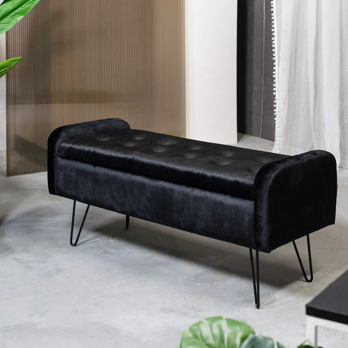 HOMLA Lawka Venlo Welurowa Czarna 100X39X45Cm Czarny New