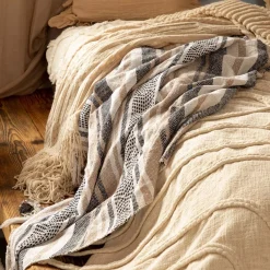 HOMLA Pled Fortuna Ii W Paski Bezowo Czarne 130X170 Cm Nadruk Best