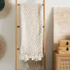 HOMLA Pled Gado W Bezowe Zygzaki Z Fredzlami 130X170 Cm Nadruk