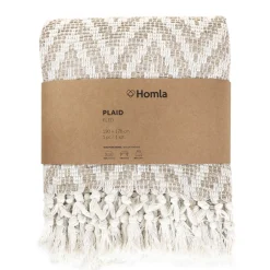 HOMLA Pled Gado W Bezowe Zygzaki Z Fredzlami 130X170 Cm Nadruk