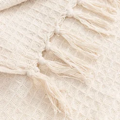 HOMLA Pled Vaffel Z Fredzlami Naturalny 130X170 Cm Ecru New