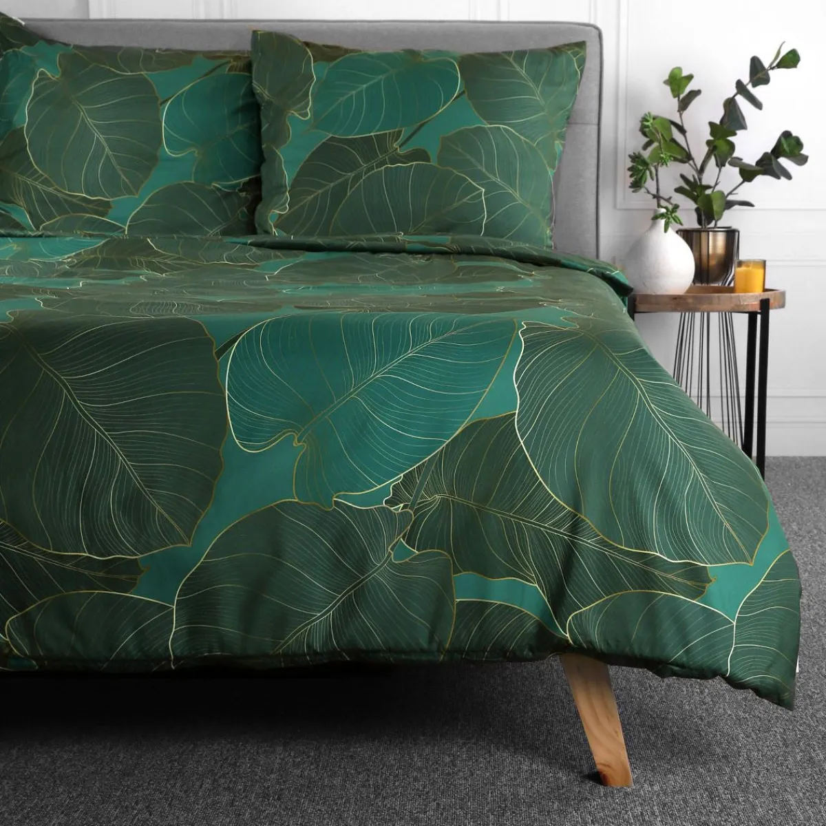 HOMLA Pościel Gallo Z Mikrofibry Zielona W Liscie 160X200 Cm Zielony Best