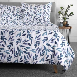 HOMLA Pościel Rinta Z Mikrofibry W Listki 160X200 Cm Niebieski New
