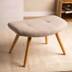 HOMLA PodNożek Moss Teddy Boucle W Tkaninie Teddy Jasno 61X41X38 Cm Szary