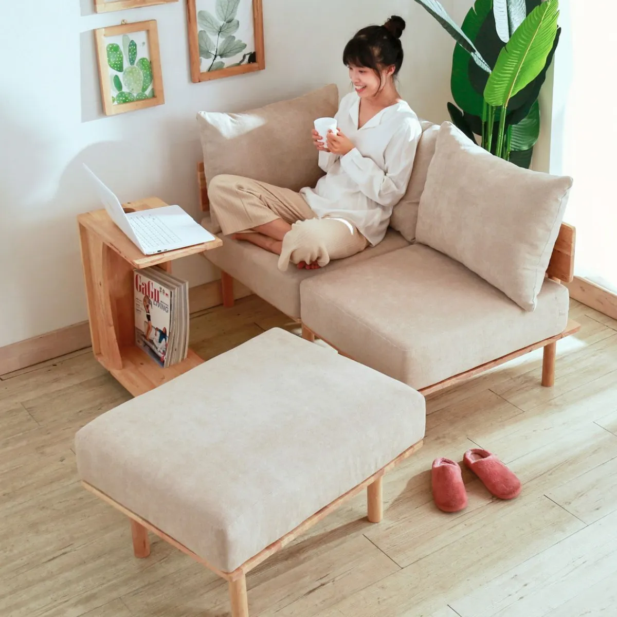 HOMLA Pufa Seri Bezowa 74X60X43,5 Cm Discount