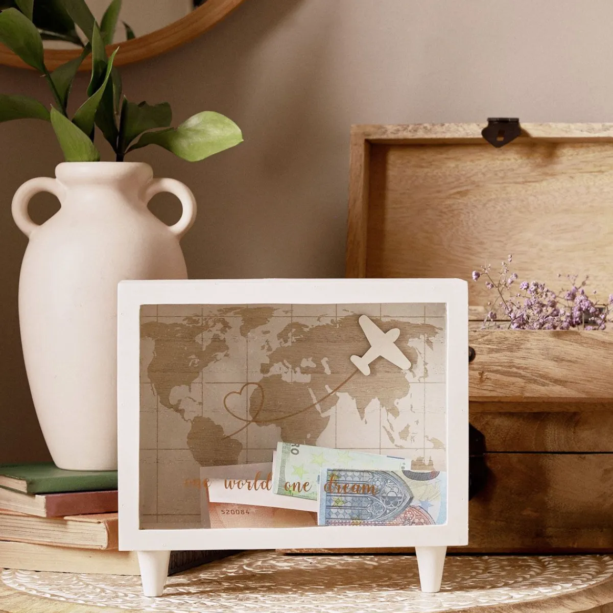 HOMLA Skarbonka Moneybox Next Adventure Biala 21X7X19 Cm Bialy Clearance