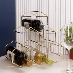 HOMLA Stojak Duncan Na Wino Metalowy 33X16X31 Cm Zloty Sale