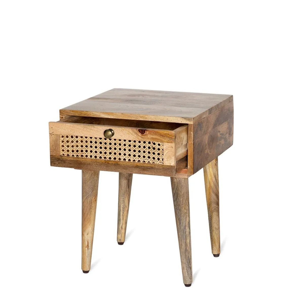 HOMLA Szafka Nocna Natte Lite Drewno Mango Z Rattanem 40X40X50 Cm Naturalny Hot