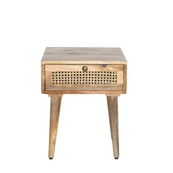 HOMLA Szafka Nocna Natte Lite Drewno Mango Z Rattanem 40X40X50 Cm Naturalny Hot