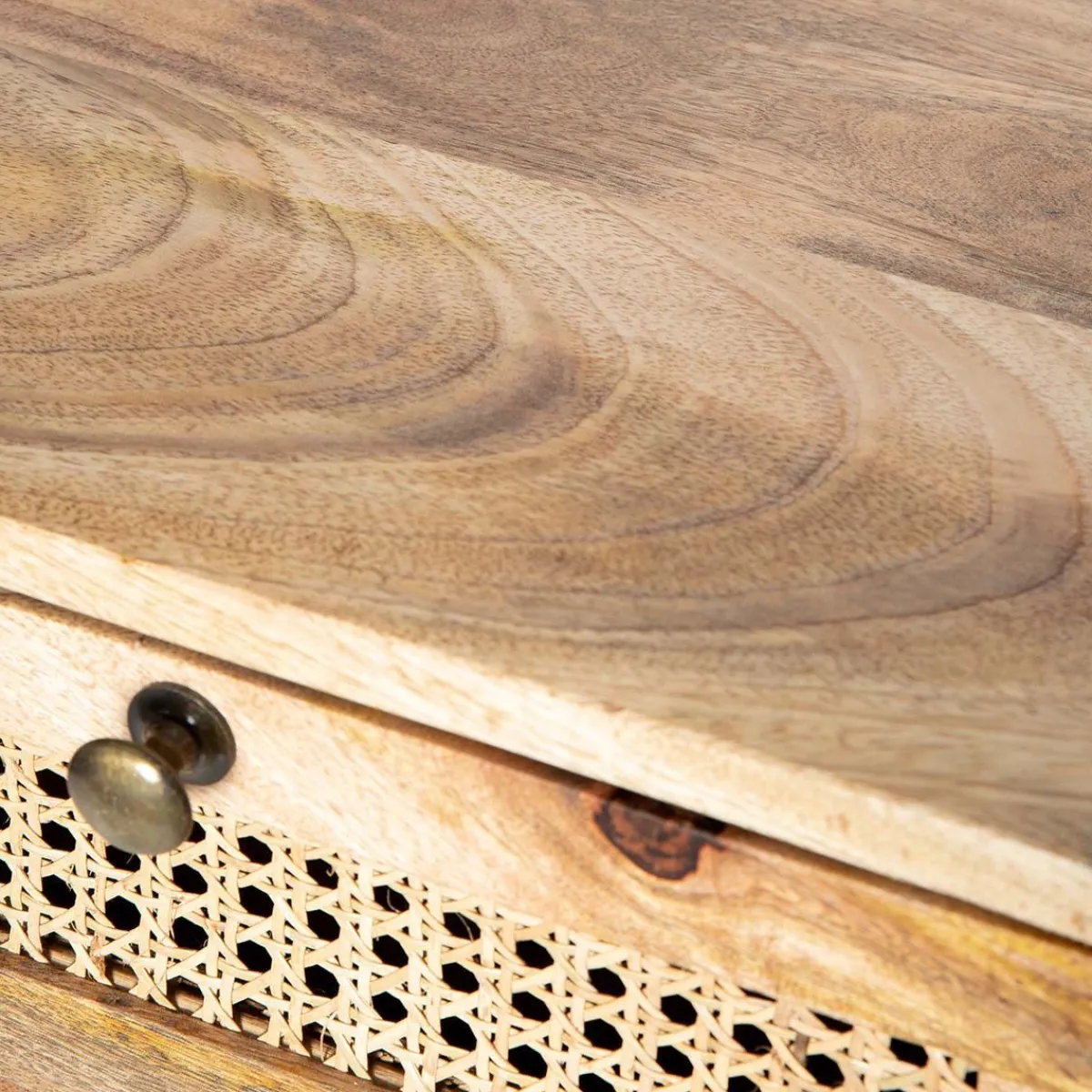 HOMLA Szafka Nocna Natte Lite Drewno Mango Z Rattanem 40X40X50 Cm Naturalny Hot