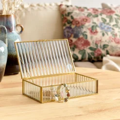 HOMLA Szkatulka Na Bizuterie Grazia Ze Szkla Prazkowanego 20X12X5 Cm Zloty Best