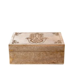 HOMLA Szkatulka Na Bizuterie Hamsa Z Drewna Mango Zlobiona 22X14X8 Cm Naturalny Hot