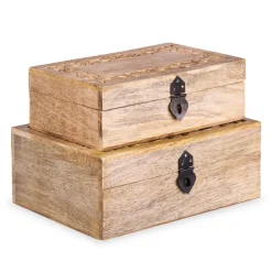 HOMLA Szkatulka Na Bizuterie Sombre Drewniana Zlobiona 22X14X8 Cm Naturalny