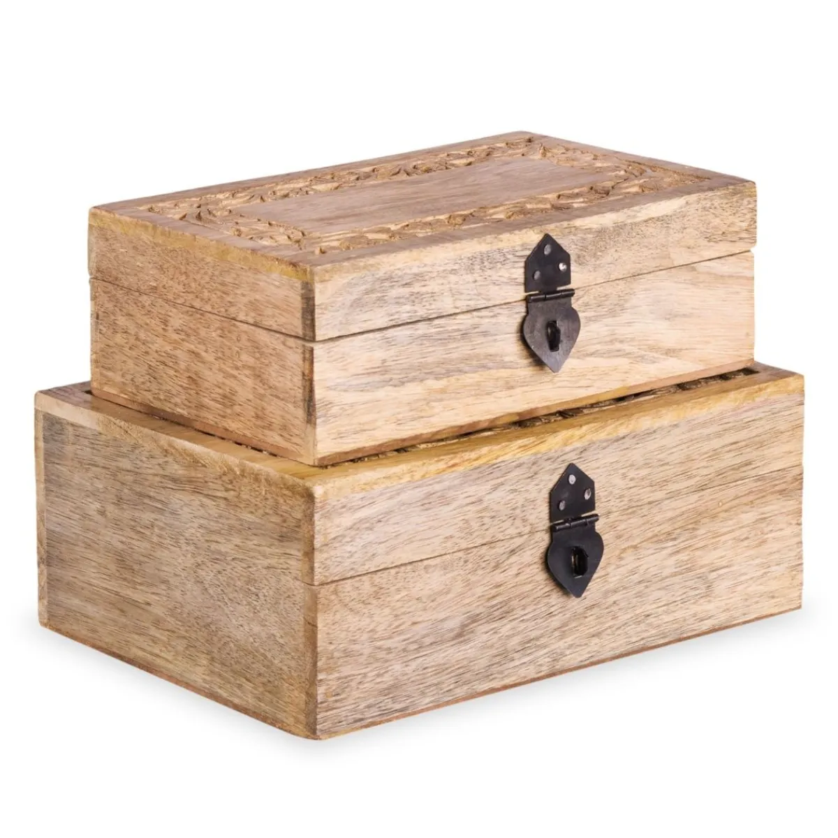HOMLA Szkatulka Na Bizuterie Sombre Drewniana Zlobiona 22X14X8 Cm Naturalny