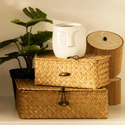 HOMLA Szkatulka Na Bizuterie Talulah Pleciona Naturalna 25X20X9 Cm Naturalny