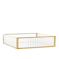 HOMLA Taca Dekoracyjna Grazia Ze Szkla Prazkowanego 18X18X4,5 Cm Zloty Sale