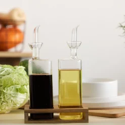 HOMLA Zestaw Butelek Carlos Na Oliwe Z Akacjowa Podstawka 2 Szt. Naturalny Discount