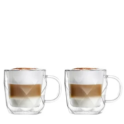 VIALLI DESIGN Zestaw Filizanek Geo Z Podwojna Scianka 2 Szt. 330 Ml Przezroczysty