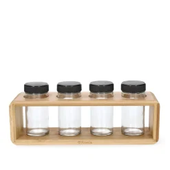 HOMLA Zestaw Przyprawnikow Bambou Bambusowych Na Stojaku 4 Sloiczki 26X7,5 Cm Naturalny Sale