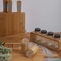 HOMLA Zestaw Przyprawnikow Bambou Bambusowych Na Stojaku 4 Sloiczki 26X7,5 Cm Naturalny Sale