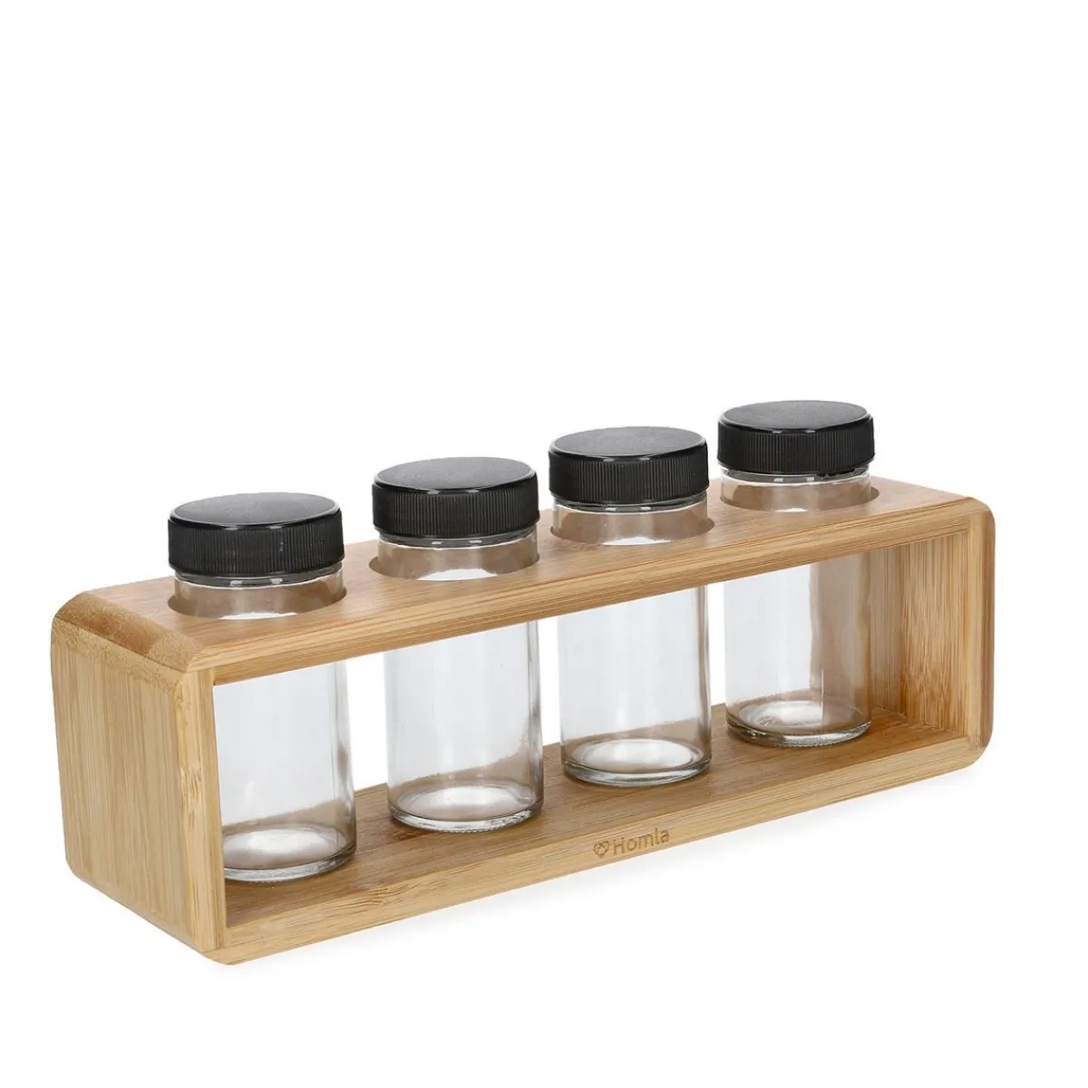 HOMLA Zestaw Przyprawnikow Bambou Bambusowych Na Stojaku 4 Sloiczki 26X7,5 Cm Naturalny Sale