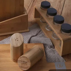 HOMLA Zestaw Przyprawnikow Bambou Bambusowych Na Stojaku 4 Sloiczki 26X7,5 Cm Naturalny Sale