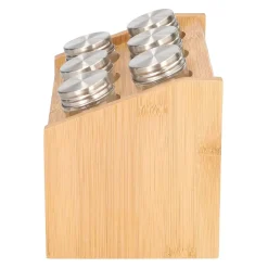 HOMLA Zestaw Przyprawnikow Mooka Bambusowych Na Stojaku 6 Sloiczkow 14X21Cm Naturalny Discount